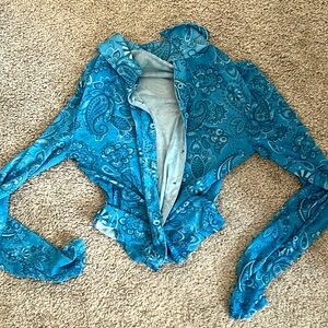 Blue Light Mesh Paisley Print Top